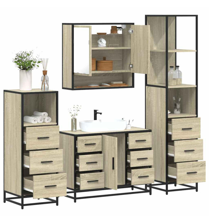 Ensemble de meubles de salle de bain 4 pcs chêne sonoma | Mobilier & Déco