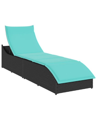 Chaise longue pliante coussin et rangement noir résine tressée | Mobilier & Déco