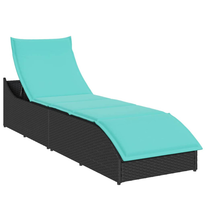 Chaise longue pliante coussin et rangement noir résine tressée | Mobilier & Déco