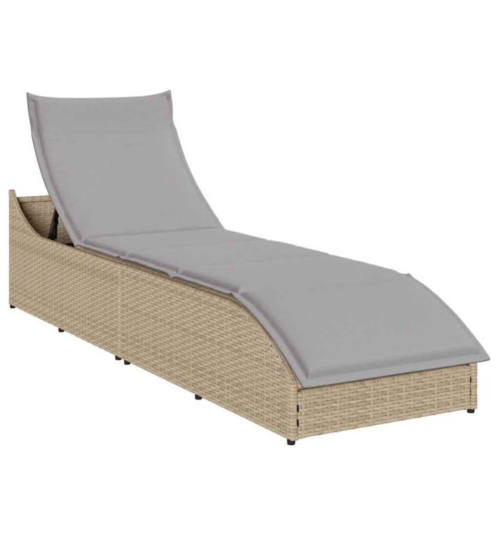 Chaise longue pliante coussin et rangement beige résine tressée | Mobilier & Déco