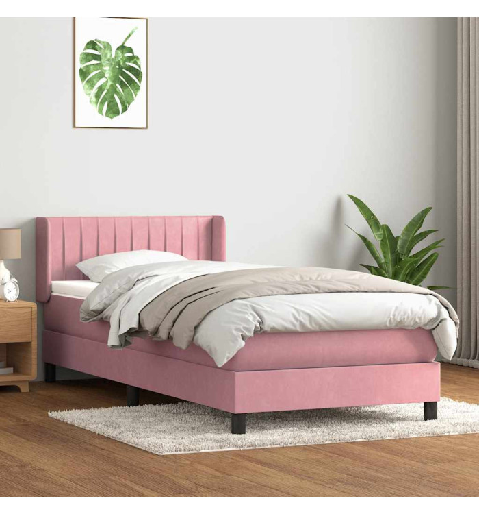 Sommier à lattes de lit avec matelas rose 100x210 cm velours | Mobilier & Déco