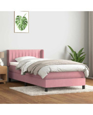 Sommier à lattes de lit avec matelas rose 100x210 cm velours | Mobilier & Déco
