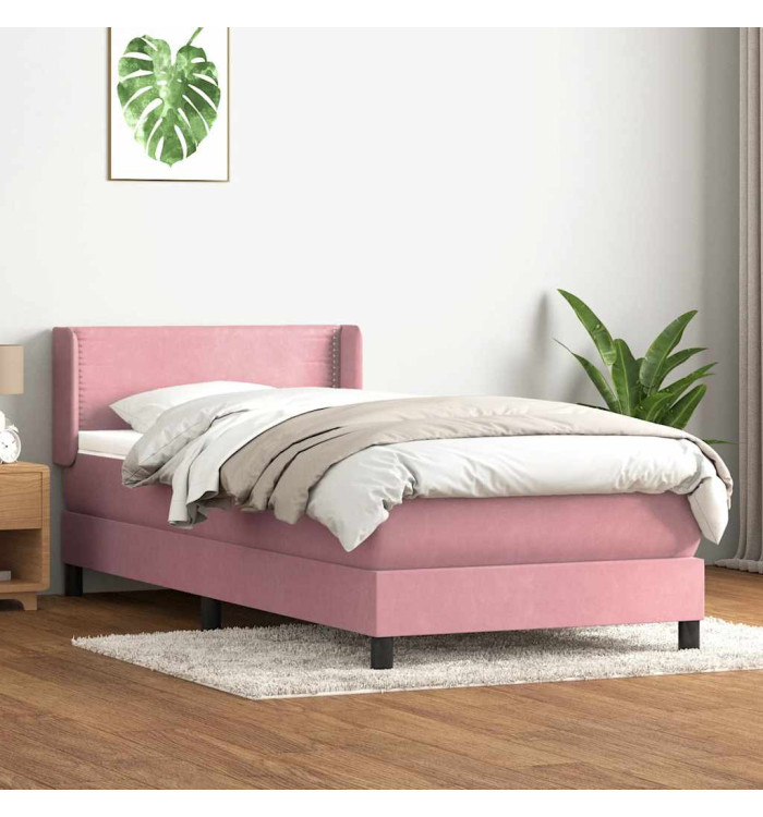 Sommier à lattes de lit avec matelas rose 100x210 cm velours | Mobilier & Déco