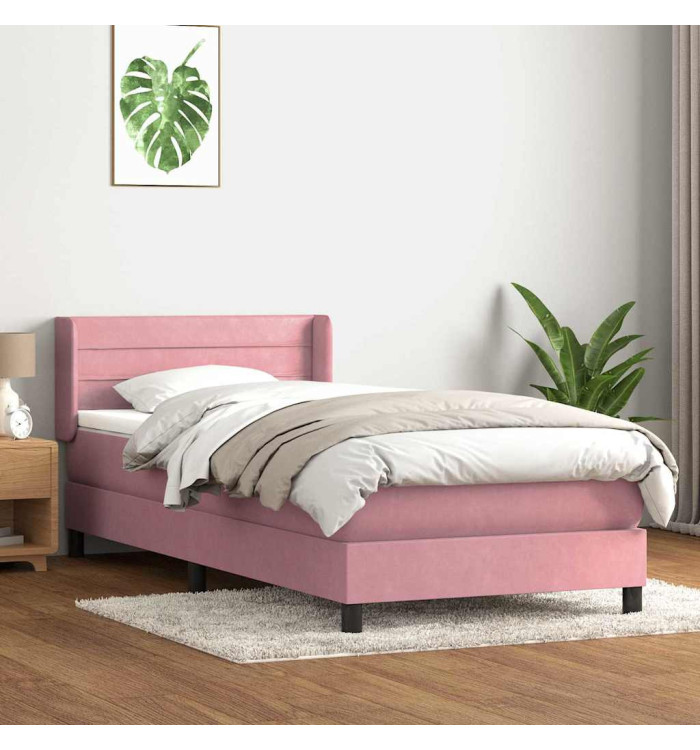 Sommier à lattes de lit avec matelas rose 100x210 cm velours | Mobilier & Déco