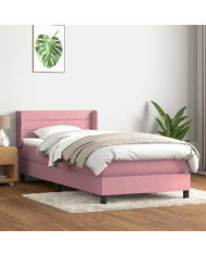 Sommier à lattes de lit avec matelas rose 100x210 cm velours | Mobilier & Déco