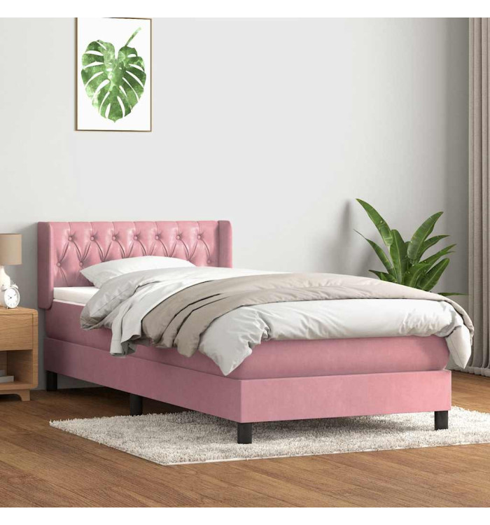 Sommier à lattes de lit avec matelas rose 100x210 cm velours | Mobilier & Déco
