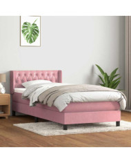Sommier à lattes de lit avec matelas rose 100x210 cm velours | Mobilier & Déco