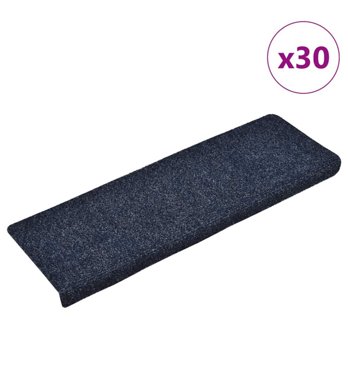 Tapis d'escalier autocollant 30 pcs bleu 65x21x4 cm | Mobilier & Déco