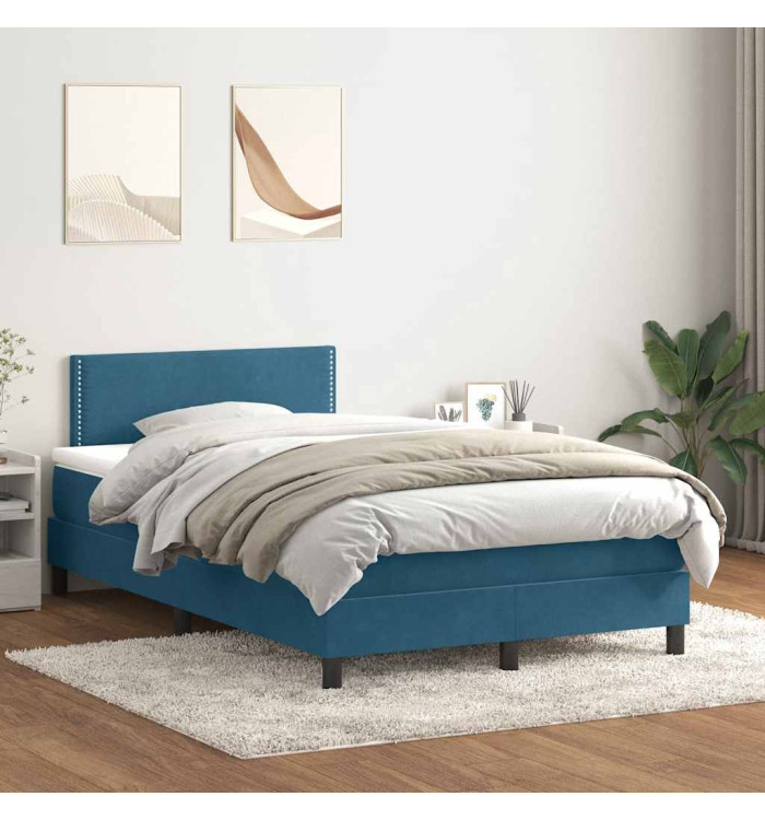 Sommier à lattes de lit et matelas bleu foncé 120x210cm velours | Mobilier & Déco
