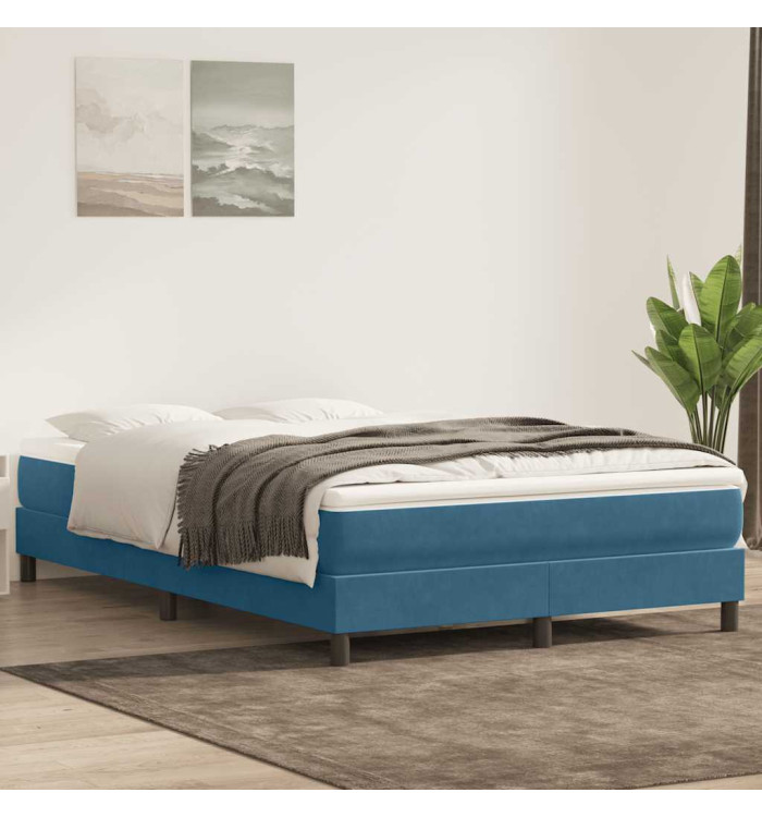 Sommier à lattes de lit et matelas bleu foncé 140x210cm velours | Mobilier & Déco