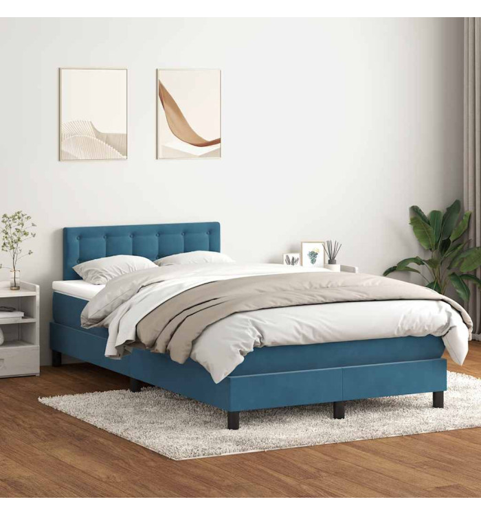 Sommier à lattes de lit et matelas bleu foncé 120x210cm velours | Mobilier & Déco