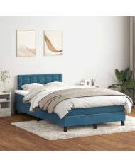 Sommier à lattes de lit et matelas bleu foncé 120x210cm velours | Mobilier & Déco