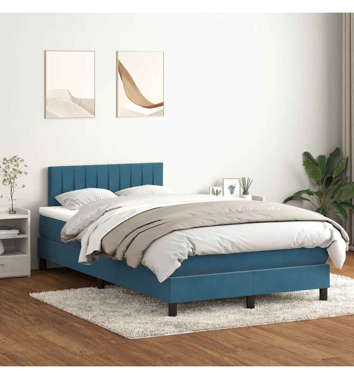 Sommier à lattes de lit et matelas bleu foncé 120x210cm velours | Mobilier & Déco
