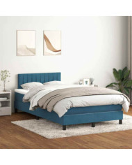 Sommier à lattes de lit et matelas bleu foncé 120x210cm velours | Mobilier & Déco