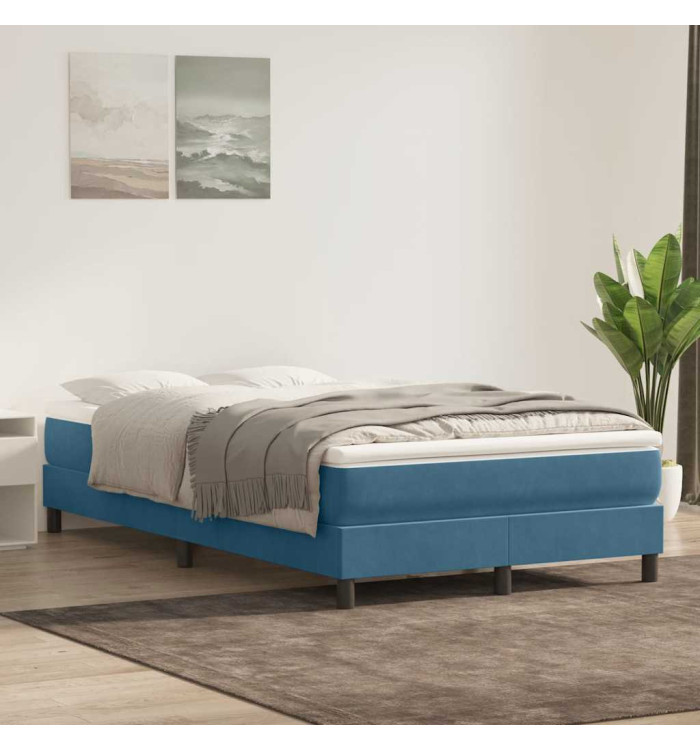 Sommier à lattes de lit et matelas bleu foncé 120x210cm velours | Mobilier & Déco