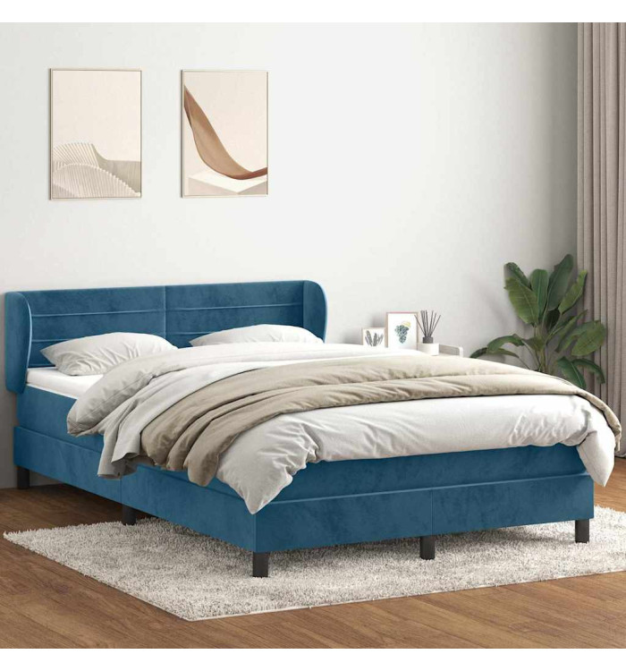 Sommier à lattes de lit et matelas bleu foncé 140x210cm velours | Mobilier & Déco