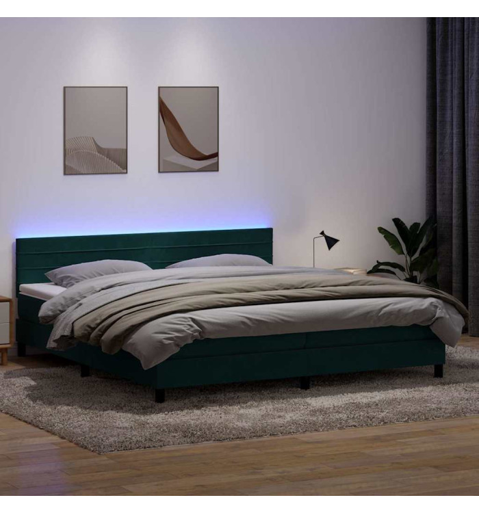 Sommier à lattes de lit et matelas vert foncé 200x210cm velours | Mobilier & Déco