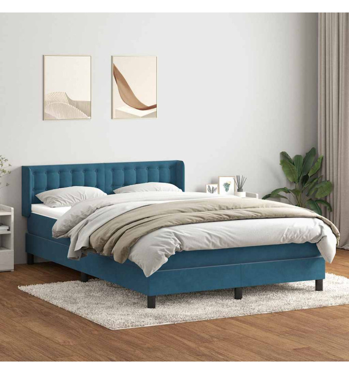 Sommier à lattes de lit et matelas bleu foncé 140x210cm velours | Mobilier & Déco