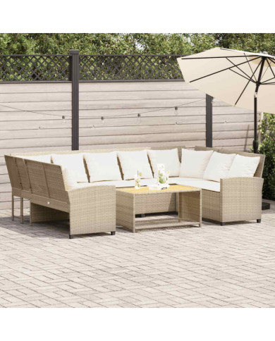 Canapé de jardin avec coussins beige résine tressée | Mobilier & Déco