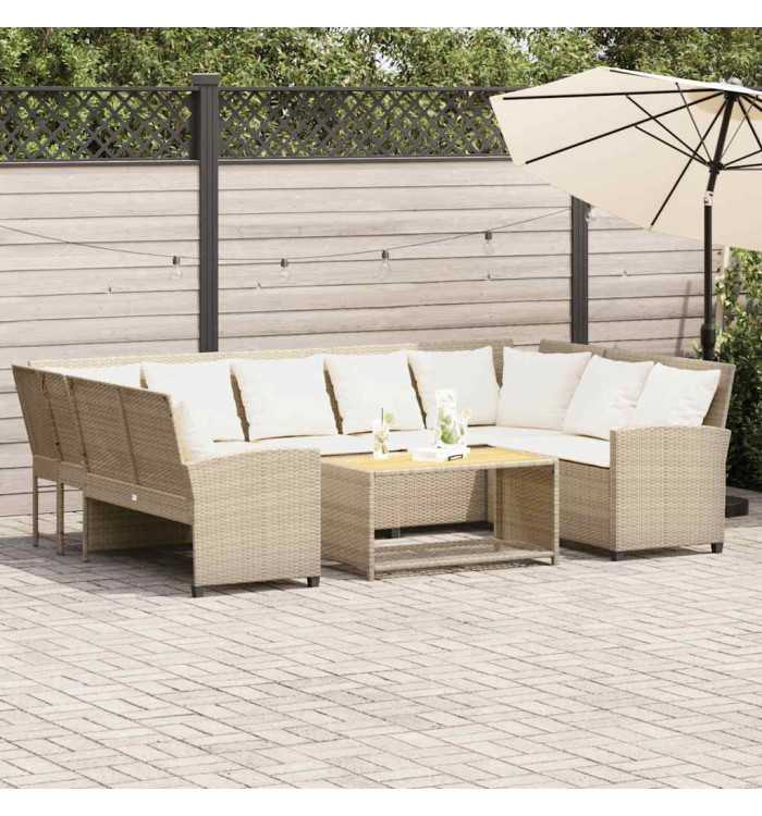 Canapé de jardin avec coussins beige résine tressée | Mobilier & Déco