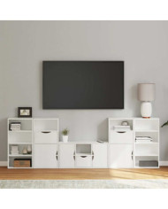 Meubles TV 5 pcs avec rangement ODDA blanc bois de pin massif | Mobilier & Déco