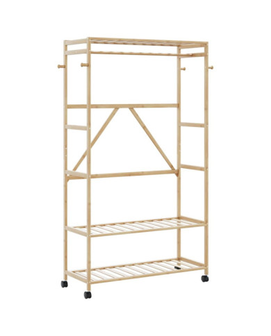 Porte-vêtements et étagères et roulettes 110x40x180 cm bambou | Mobilier & Déco