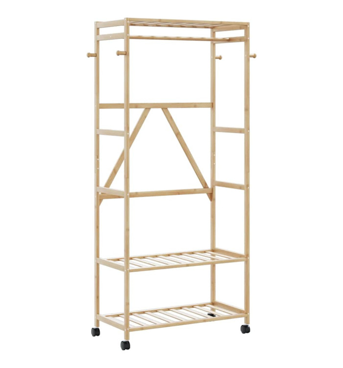 Porte-vêtements et étagères et roulettes 90x40x179,5 cm bambou | Mobilier & Déco