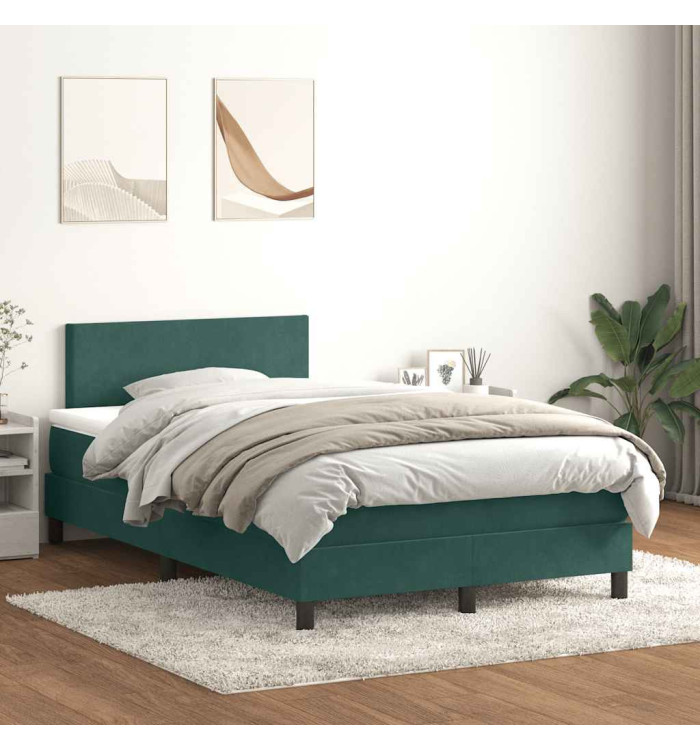 Sommier à lattes de lit et matelas vert foncé 120x210cm velours | Mobilier & Déco