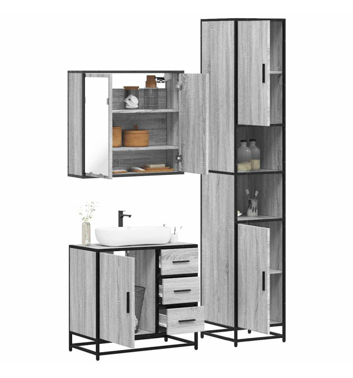 Ensemble de meubles de salle de bain 3 pcs Sonoma gris | Mobilier & Déco