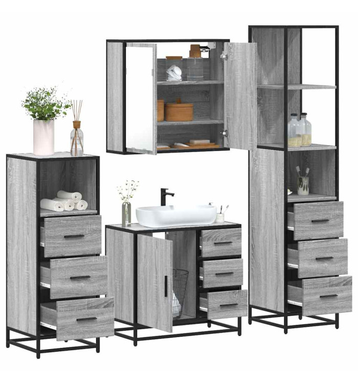 Ensemble de meubles de salle de bain 4 pcs sonoma gris | Mobilier & Déco
