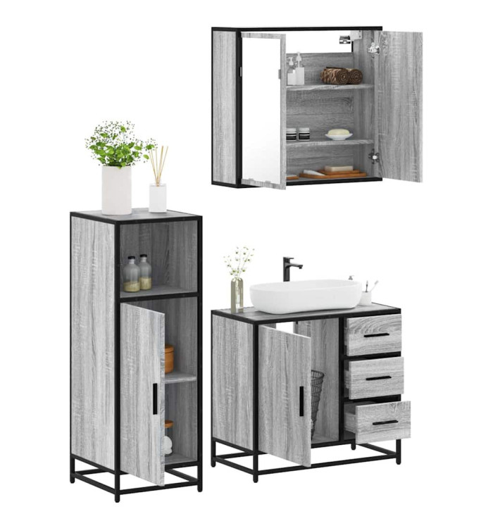 Ensemble de meubles de salle de bain 3 pcs Sonoma gris | Mobilier & Déco