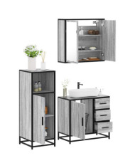 Ensemble de meubles de salle de bain 3 pcs Sonoma gris | Mobilier & Déco
