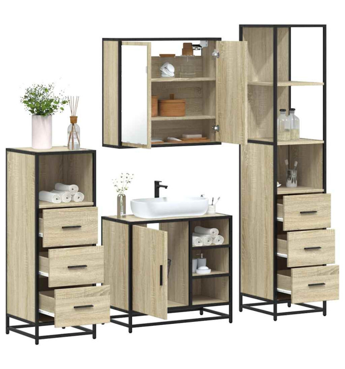 Ensemble de meubles de salle de bain 4 pcs chêne sonoma | Mobilier & Déco
