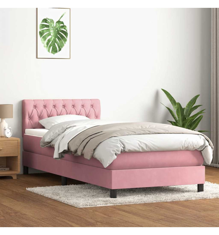 Sommier à lattes de lit avec matelas rose 80x220 cm velours | Mobilier & Déco