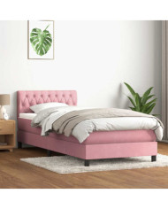 Sommier à lattes de lit avec matelas rose 80x220 cm velours | Mobilier & Déco