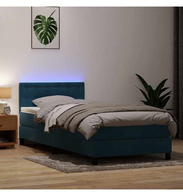 Sommier à lattes de lit et matelas bleu foncé 80x220 cm velours | Mobilier & Déco