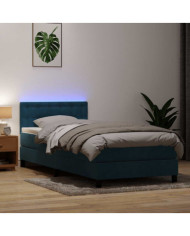 Sommier à lattes de lit et matelas bleu foncé 80x220 cm velours | Mobilier & Déco
