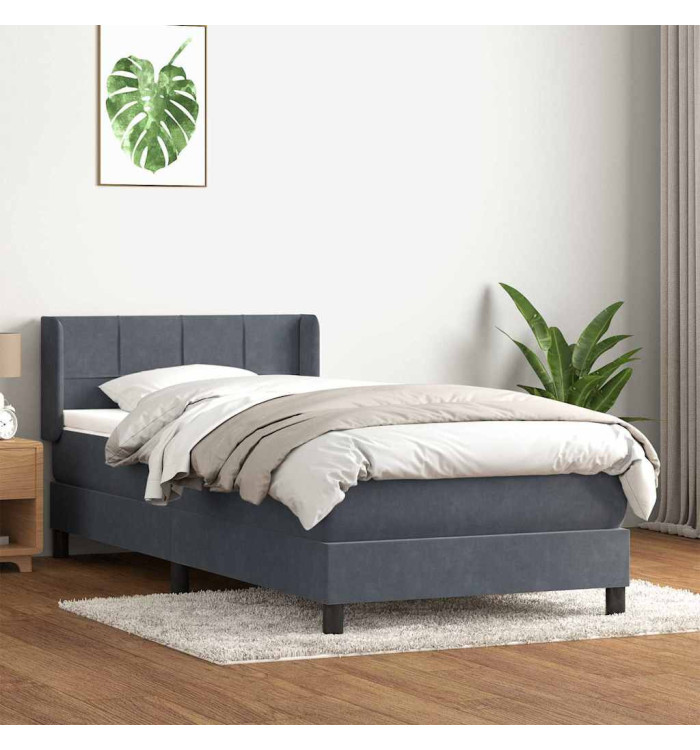 Sommier à lattes de lit et matelas gris foncé 90x220 cm velours | Mobilier & Déco