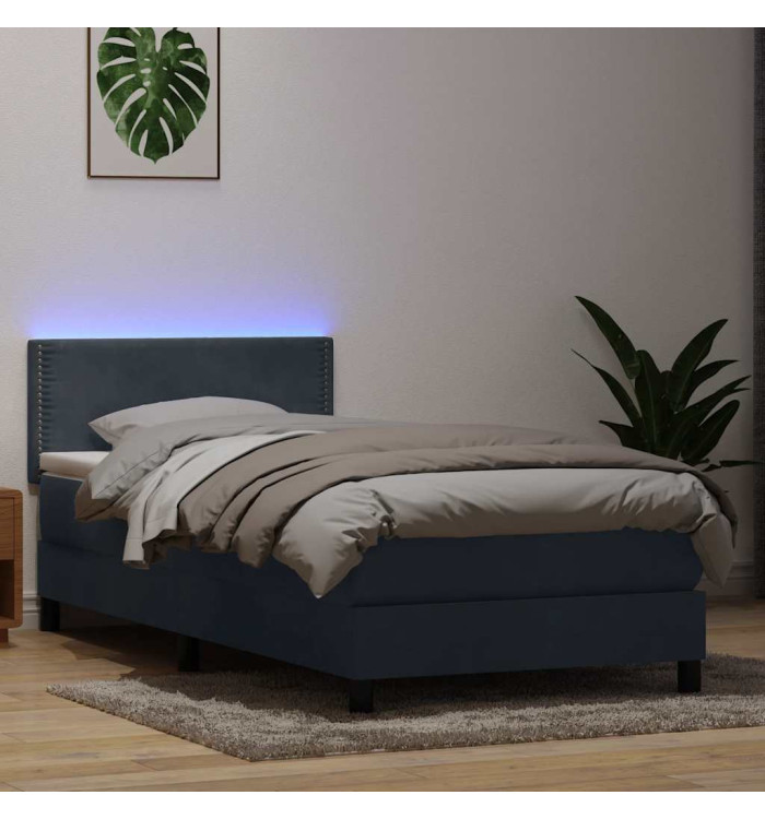 Sommier à lattes de lit et matelas gris foncé 90x220 cm velours | Mobilier & Déco