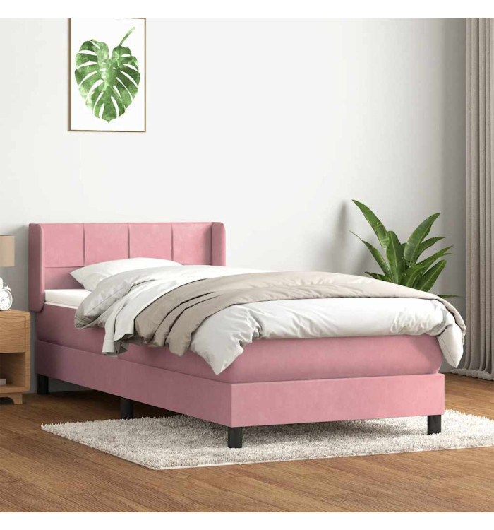 Sommier à lattes de lit avec matelas rose 80x220 cm velours | Mobilier & Déco