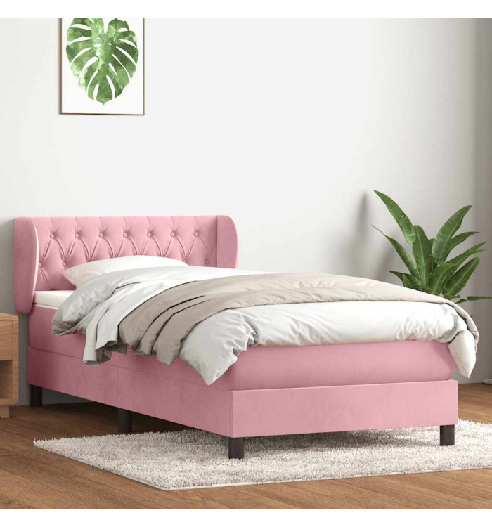 Sommier à lattes de lit avec matelas rose 80x220 cm velours | Mobilier & Déco