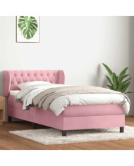Sommier à lattes de lit avec matelas rose 80x220 cm velours | Mobilier & Déco