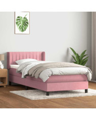 Sommier à lattes de lit avec matelas rose 80x220 cm velours | Mobilier & Déco