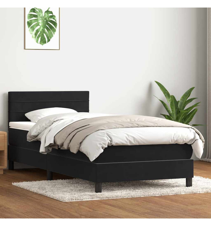 Sommier à lattes de lit avec matelas noir 80x220 cm velours | Mobilier & Déco