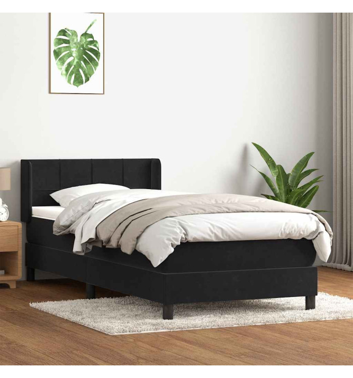 Sommier à lattes de lit avec matelas noir 80x220 cm velours | Mobilier & Déco