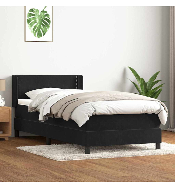 Sommier à lattes de lit avec matelas noir 80x220 cm velours | Mobilier & Déco