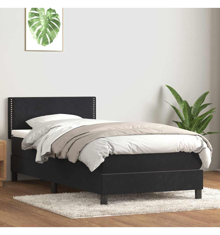 Sommier à lattes de lit avec matelas noir 80x220 cm velours | Mobilier & Déco
