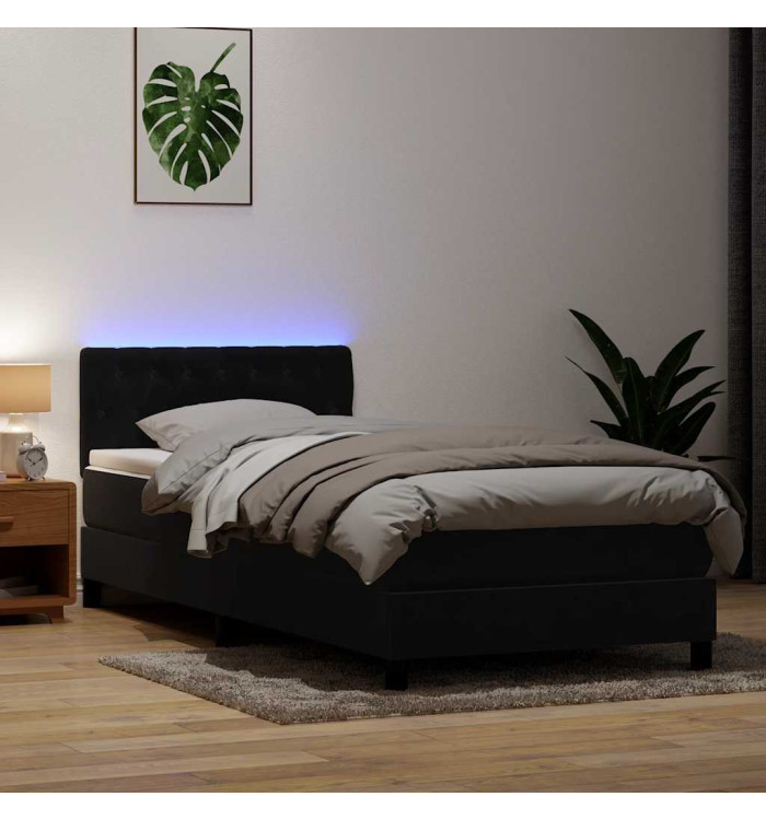 Sommier à lattes de lit avec matelas noir 80x220 cm velours | Mobilier & Déco