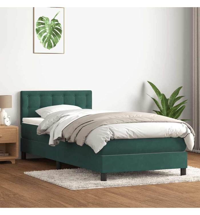 Sommier à lattes de lit et matelas vert foncé 80x210 cm velours | Mobilier & Déco