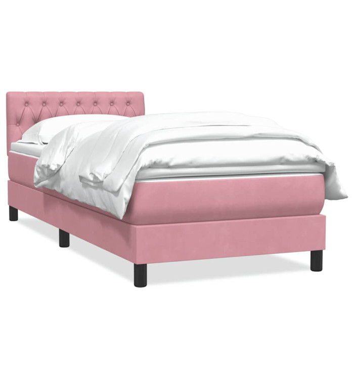 Sommier à lattes de lit avec matelas rose 90x220 cm velours | Mobilier & Déco